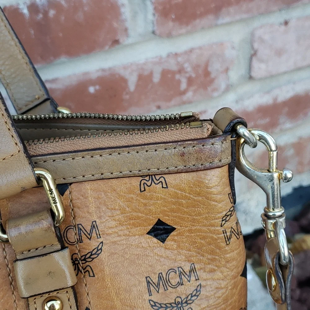 MCM Cognac Visetos Monogram Leather Tote
